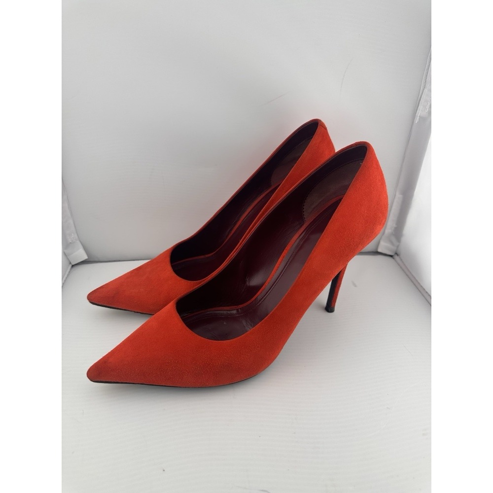 Celine Orange-Red‎ Suede Pointed Toe Stiletto Heel 39 US 8.5 Boss Power Preppy
